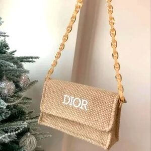 NIB Dior Natural Raffia Jute Handbag w/ Chunky Chain